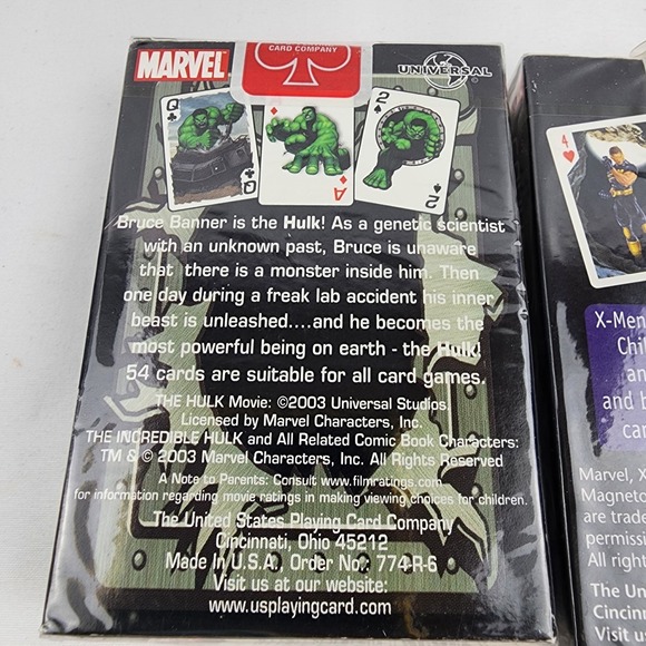 Vintage Marvel Hulk X Men Playing Cards Sealed Poker Size Bicycle Marvel Lot 2 - Picture 3 of 5